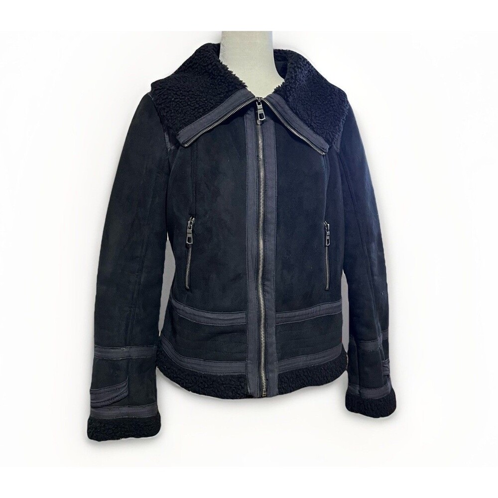 Faux Suede / Shearling Sherpa Lined Moto Bomber Jacket Women’s M Bernardo